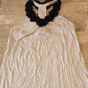 INC International Concepts Cream Halter Top with Black Floral Trim